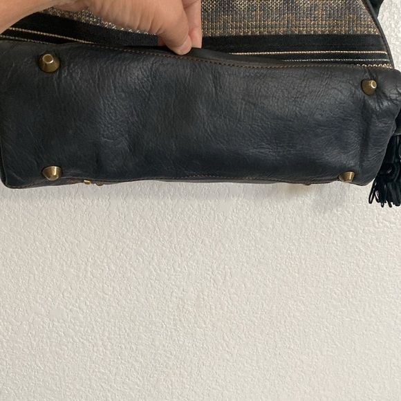 ISABELLA FIORE Studded Soft Thick Black Leather with Gold Silver Fabric Bag - Picture 8 of 14